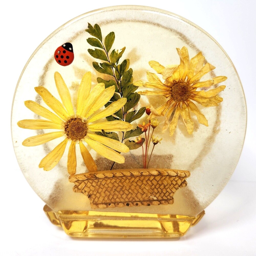 Vintage Gamut Designs Napkin Holder Acrylic Inclusions Flower Basket Ladybug USA